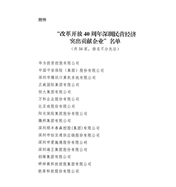 喜讯，yy易游体育供应链荣获“改革开放40周年深圳民营经济突出贡献企业”称号  